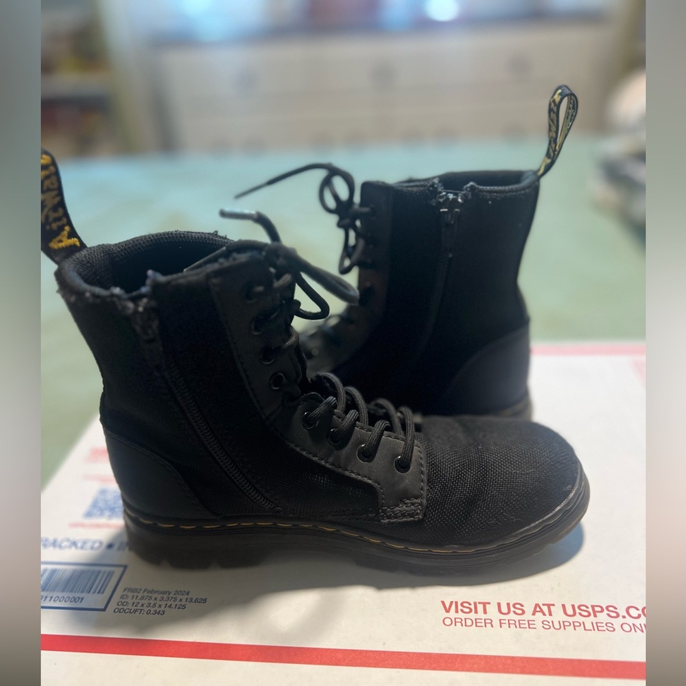 Dr. Martens Combs Black Canvas Extra Tough Combat Boots Junior Kids Size 3 - Picture 5 of 8